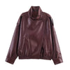 Oversized PU-leren jas met hoge col