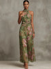Elegante jurk met halternek en romantische bloemenprint