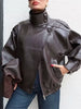 Oversized PU-leren jas met hoge col