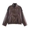 Oversized PU-leren jas met hoge col