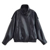 Oversized PU-leren jas met hoge col